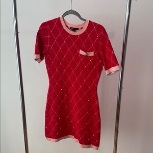 Maje Red and Pink Knit dress with rhinestones